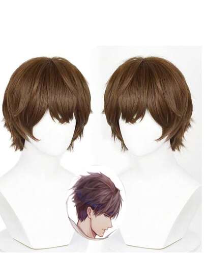 8inch Brown Short Wig, Suitable For Cosplay, Game, Anime Characters Like Zhao Yun, Unisex, Versatile, Synthetic Fiber Wig For Stage Performance, Holiday Party, Daily Wear