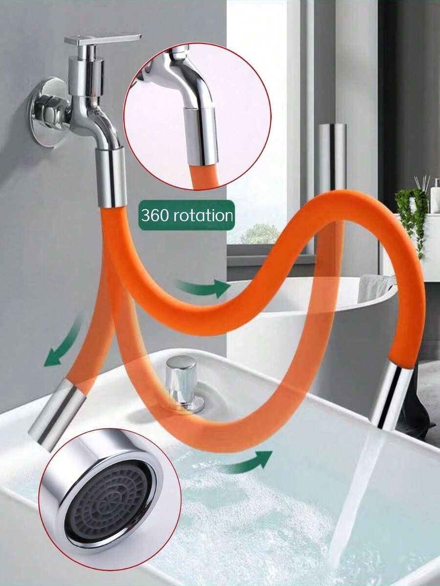 50厘米水龙头延长杆，360°可调节水槽喷头软管延长器，柔性软管接头，适用于各种角度