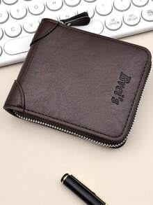 1/2 chiếc ví nam cao cấp có khóa kéo và ngăn đựng tiền xu, phong cách cổ điển Âu-Mỹ. - cái ví - Xem 5