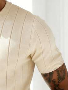 GRDR Men's Summer Ribbed Crew Neck Lightweight Knit Short Sleeve Sweater - Apricot - View 5