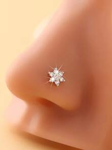 1pc Golden Flower Nose Stud - Yellow Gold - View 6