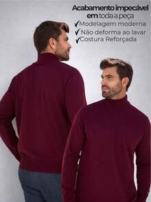 Baronesa Tricot Cacharrel Men's Cold Weather Blouse High Neck Knitting - Burgundy - View 2