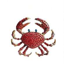 A 2026 New Hot-Selling Pin, European And American Rhinestone Crab Brooch, Women's High-End Sense, Light Luxury And Exaggerated Brooch, Clothes Accessories, Alloy Animal Pins - 紅色 - 查看 4