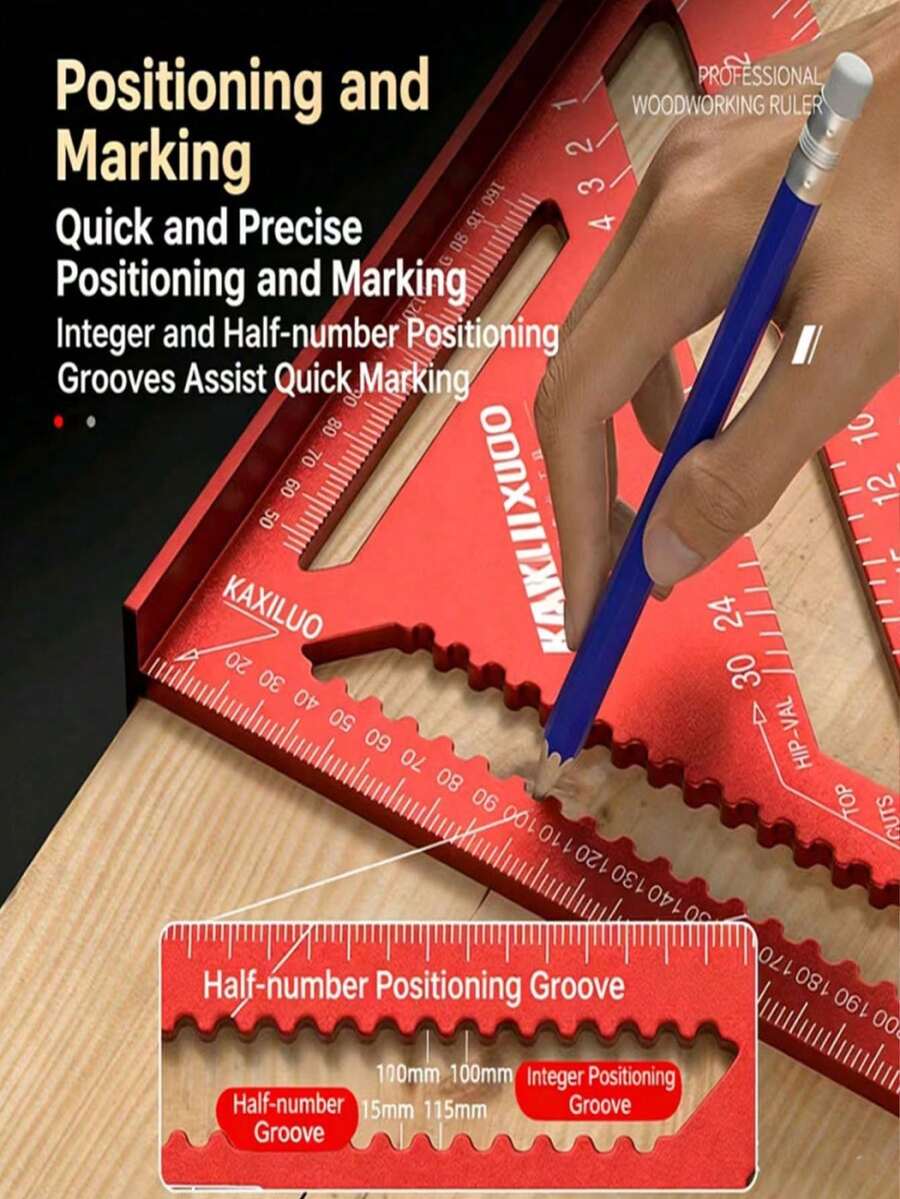 1pc.10pcs.Red Aluminum Woodworking Triangle Ruler – High Precision, 7/12 Inch, 90° & 45° Angle Tool