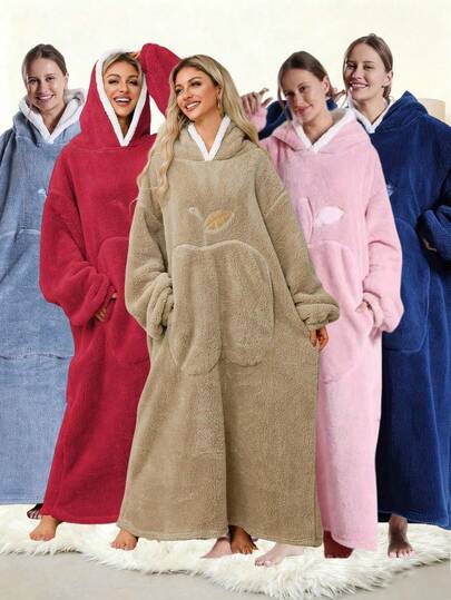 Adult Thickened Fleece Hooded Blanket Sweatshirt - Thick For Autumn/Winter, With Large Pockets, Loose & Comfortable, Warm For Winter, Flannel Warm Design, Essential Warm Item For Autumn/Winter, Warm Home Decor, Soft Touch