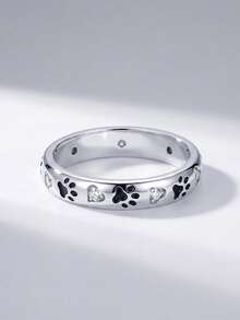 1枚宠物爪心形订婚戒指，经典马眼形单钻戒指，隐藏式光环结婚戒指，精致求婚戒指，送给女友的女士珠宝 - 銀色 - 查看 4