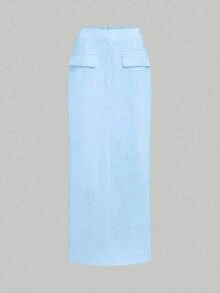French Elegant Casual Square Neck Backless Top & Straight Skirt Two Pieces Women Summer Set - Blue - View 9