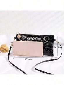 2025 Women's Small Shoulder Bag, Crocodile Embossed Crossbody Bag, Phone & Coin Purse - White - View 2
