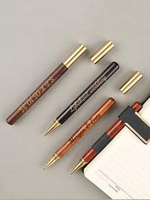 Pix de semnătură din metal cu text/logo personalizat, alamă și lemn de santal, pix cadou retro pentru afaceri, pix cu bilă publicitar - Multicolor - Vizualizare 5
