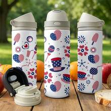 24oz Stainless Steel Tumbler With Dual-Drink Openings/Thermal Cup, Sports Water Bottle, Patriotic Top Hat And Star Pattern Party Decoration Items For Adult Celebrations On Independence Day And Memorial Day Fourth Of July Festive Events. - 1PC - 查看 1