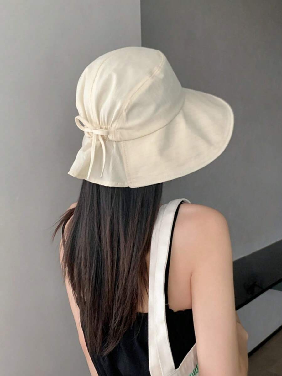 1顶女士波西米亚风优雅蝴蝶结遮阳帽，透气渔夫帽，格子缎带，宽檐防晒帽，春夏户外旅行渔夫帽 - 漁夫帽 - 查看 1