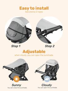 1 pieza Sombrilla para cochecito de bebé, Toldo portátil para cochecito con protección UPF50+, Accesorio de sombrilla para cochecito anti-UV durable, 85% de sombra, diseño reversible apto para cochecito ligero y cochecito de running, cómodo para bebé al aire libre - Multicolor - Ver 4
