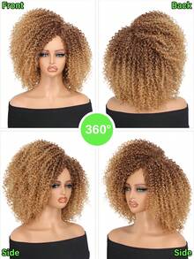 Curly Wigs For Black Women Spring Curl Side Part Wig 14 Inch Afro Kinky Curly Wig Machine Made Wigs Without Bangs Soft Synthetic Heat-Resistant Wigs - Blonde Ombre - View 4