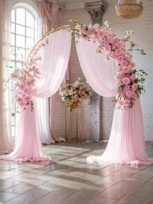 2pcs Soft Pink Tulle, Pink Wedding Veil, Pink Party Veil, High-Quality Atmosphere-Creating Veil, Multifunctional Hanging Decorative Fabric Suitable For Ceremonies, Multipurpose Table & Chair Decor, Railing Decor, Party Decor, Venue Decoration, Wedding Backdrop - Pink - View 7