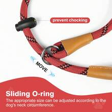 1PC Reflective Rope Training Dog Collar, Nylon Braided No Pull Quick Release Round Rope Collar With Adjustable Stopper For Medium And Large Dogs - Red - View 6