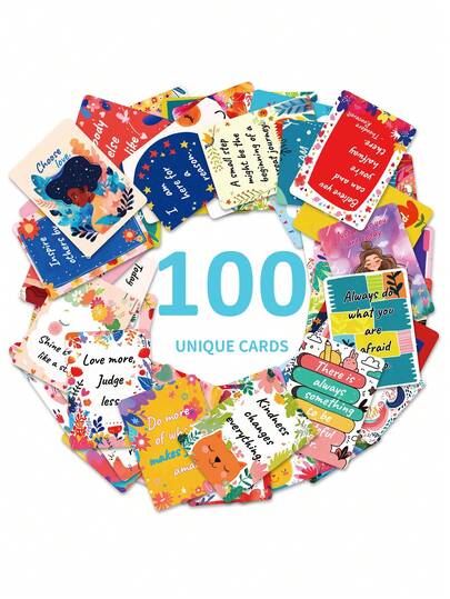 100 Pack Positive Energy Affirmation Cards, Colorful Motivational Quotes Cards Interactive Self-Encouragement Cards For All Ages