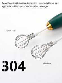 1pc Rechargeable Wireless Hand-Held Electric Milk Frother, 3 Speed Settings, Includes 2 Detachable Whisk Attachments, Suitable For Whipping Eggs, Mixing Milk, Coffee, Hot Chocolate And Cappuccino - Multicolor - View 7