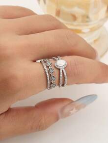 2件套女士镶钻双层花朵戒指套装，适合日常佩戴 - 戒指套裝 - 查看 11