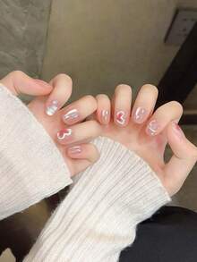 10pcs Handmade Nail Stickers, Nail Art Decals, Valentine's Day Gift, Spring/Summer Nail Art, Round Nail Stickers, Spring Nail Art, Nail Stickers, Short Nail Stickers, False Nails, Short Nails, Acrylic Nail Stickers, Handmade Nail Stickers, Removable And Reusable Handmade Press On Nails - Multicolor - View 4