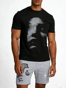 Men's Sleepwear Set, Abstract Print Short Sleeve Shorts, Dark Deconstructed Artistic Style, Summer Home Outfit - Multicolor - View 1