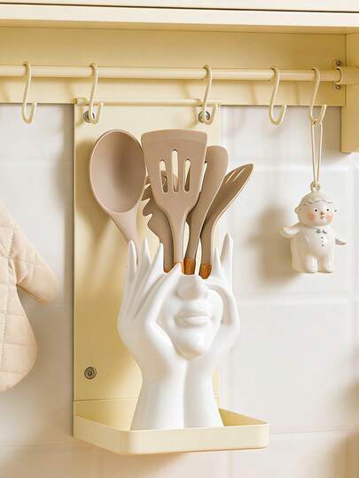Chic Resin Face-Design Kitchen Utensil Caddy – Whimsical Hands-On-Face Cutlery Holder For Spoons, Forks, Chopsticks, Suitable For Wall-Mounted Or Countertop Placement, Functional Decor For Kitchen, Pantry, Or Dining Area, Durable Resin Construction, Easy To Clean, Space-Saving Storage Solution, Perfect For Small Kitchens & Apartment Living, Elevates Your Home Organization With A Playful Artistic Vibe, Ideal For Minimalist & Boho Home Decor Styles