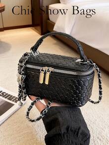 奢华编织盒形包 - 迷你链条手提包 - 黑色 - 查看 2