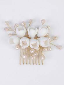 1 pezzo Pettine per capelli da sposa elegante e bianco - Accessorio per capelli da sposa romantico con perle finte e cristalli - Gioiello per capelli floreale vintage per damigelle, ballo di fine anno e feste formali, Pettine per capelli da sposa con fiore 3D bianco, Fermaglio per capelli avvolto in filo d'oro con cristalli, Accessori per capelli da sposa romantici, Copricapo elegante per feste serali - Dorato - Visualizzare 7