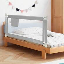 COSTWAY 145cm Height Adjustable Bed Rail With Storage Pocket And Lock, Grey - Grey - View 1