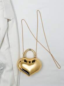 新款亚克力迷你手提包，时尚托特包，个性化心形手拿包，优雅晚宴包，配链条肩带 - 金色 - 查看 8