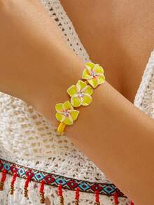 1pc Bohemian Style Colorful Polymer Clay Flower Bracelet, Cute Floral Jewelry Accessory, Suitable For Men And Women, Holiday Party, Daily Wear, Birthday Gift, Friends And Couples, Exquisite Holiday Gift, Jewelry Gift - Multicolor - View 7