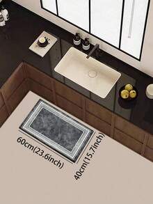 1pc Silica Gel Kitchen Mat, Deep Gray Marble Texture Center Base With Natural White Cracks, Double White Borders With Classic Greek Key Geometric Pattern, Luxurious Modern Style, Cushioned Anti-Fatigue Kitchen Carpet With Fabric Surface, Sponge Absorbent Middle Layer, And Non-Slip Rubber Bottom - Multicolor - View 13