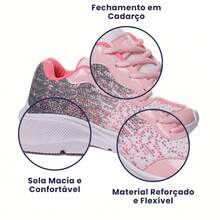 Children's Casual Sneakers With Glitter Details - Ideal For Everyday Wear - 白色粉紅色 - 查看 7