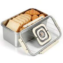 Caja de pan grande para pan casero grabación de tiempo contenedor de almacenamiento de pan de acero inoxidable con tapa sin BPA 5800 ml de gran capacidad contenedor de almacenamiento de - Beis - Ver 8