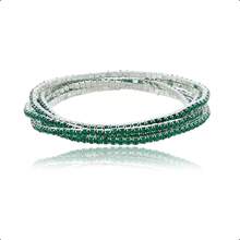 Women's Semi-Jewelry Set, 925 Sterling Silver Plated, Kit Of 5 Elastic Bracelets With Sparkling Rhinestones, Silver Finish - 綠色電氣石 - 查看 5