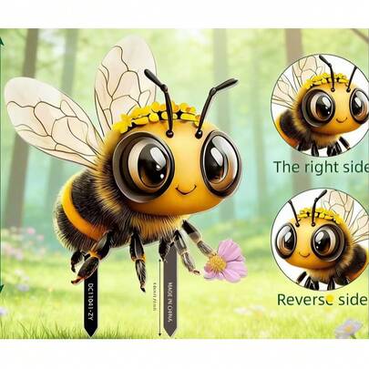 2D立体花园盆栽蜜蜂和蓝鸟装饰插牌，节日氛围装饰