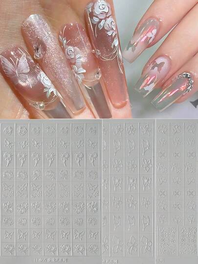 1/2/3pcs Rose/Four-Leaf/Clover/Butterfly Nail Art Hollow Stickers Flower Spring Summer Spray-Painted Stickers Nail Art Plate Template Hollow Out Nail Form Charm Nails Template Manicure Tools