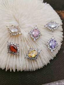 2pcs Luxury Oval Diamond Nail Gems, 3D Elegant Colorful Large Diamond Nail Art Decorations, Metallic Regal Style False Nail Decor Nails - Multicolor - View 4
