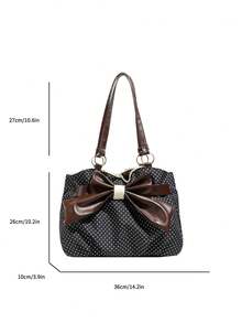 Damen Shopper mit großer Kapazität, modischer Polka Dot Kontrast Farbe Pendler Shopper, Schleife Dekor Spitze Rüschen Saum Schultertasche - Verschiedenfarbig - Übersicht 5