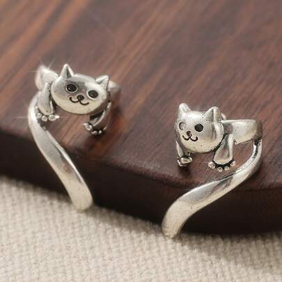 1 Pair Cat Ear Cuff No Piercing, Cat Earring Silvery Jewelry
