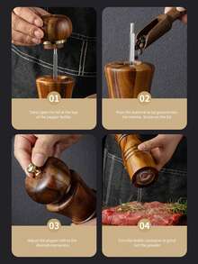 1pc/2pcs/3pcs Rosewood Pepper Grinder, Rose Salt & Sea Salt Grinder Set, Wooden Manual Pepper Mill Seasoning Bottle - Brown - View 4