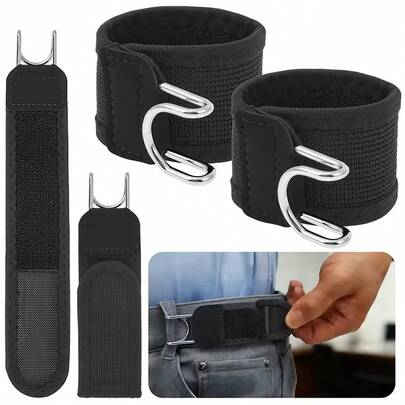 2pcs/Set Solid Color Casual Polyester Men's Adjustable Buckle Elastic Waist Belt, Outdoor Waist Strap Accessories With Magic Tape