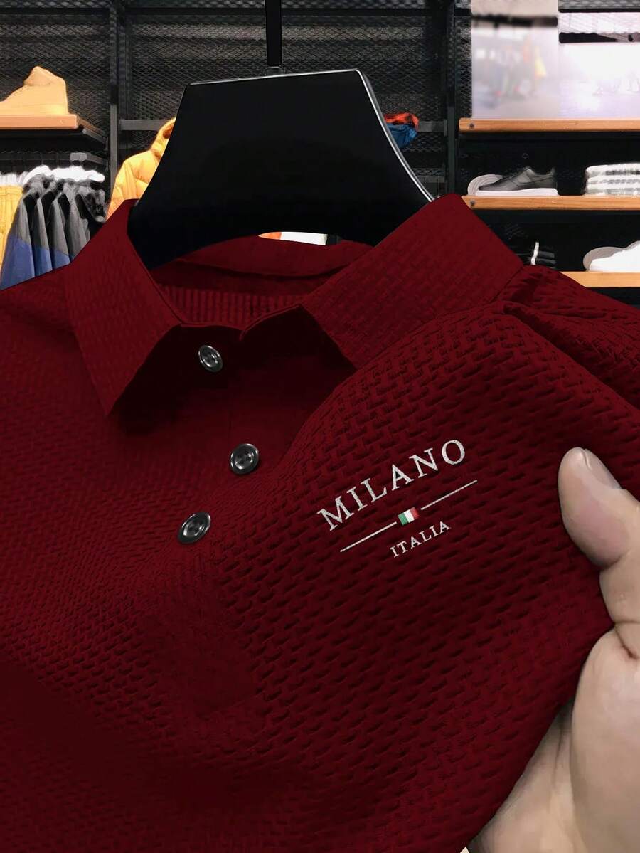 1pc Exquisite Embroidered Pattern Men's Business Casual POLO Shirt, Plus Size, Comfortable Fabric, Suitable For Spring/Summer Wear, Layering, Travel, Golf/Tennis, Casual Daily Wear, Ideal Gift For Men