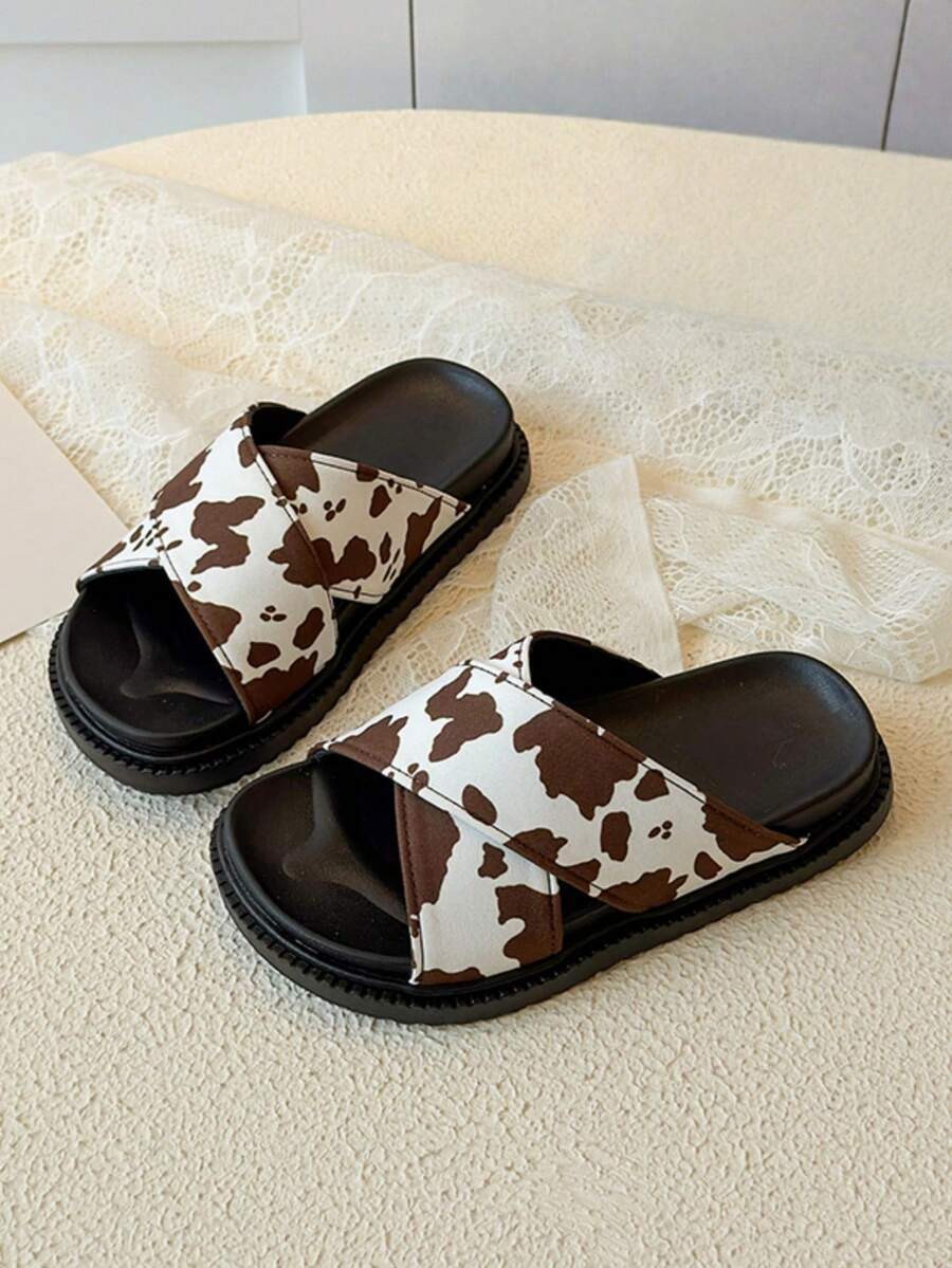 2026夏季新款儿童凉鞋，女童豹纹套脚户外拖鞋，大童露趾休闲厚底沙滩人字拖 - 棕色 - 查看 1