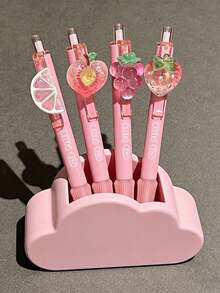 1支/4支装冰爽多汁葡萄/桃子香味笔吊坠，高品质按动式圆珠笔，黑色速干墨水，学生返校必备文具 - A - 查看 9