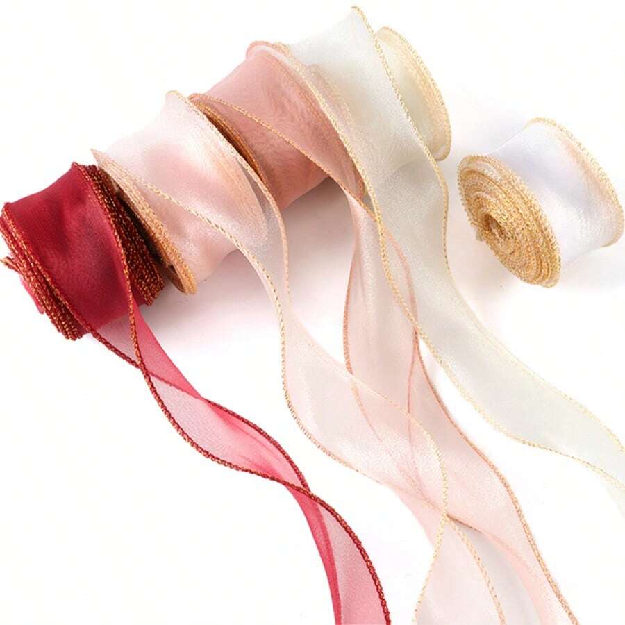 (10 yardas/paquete) Cinta decorativa con borde dorado ondulado, accesorio para el cabello, lazo hecho a mano DIY, cinta de encaje de satén decorativa