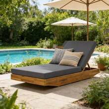 Sillón Reclinable de Madera de Acacia en Forma de Barco con 3 Posiciones de Reclinación - Acabado en Teca, Tumbona para Patio Exterior, Jardín, Piscina - Capacidad de 300 libras - GRIS OSCURO + Madera de Acacia + Tela + Espuma - Ver 13
