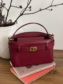 New Burgundy Solid Color Elegant Portable Handbag For Women - Burgundy - View 7