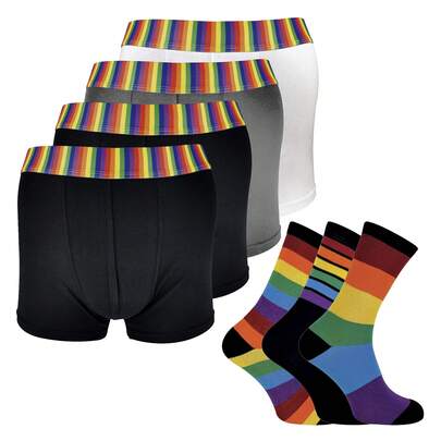 Sock Snob Sock Snob - Mens Rainbow Socks & Boxers Set 4 Pack Boxers & 3 Pack Striped Novelty Socks