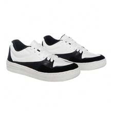 Women's Casual Low-Top Sneakers, White, Black, Nude, Striped, Gym, Walking, New Release - 黑白 - 查看 4