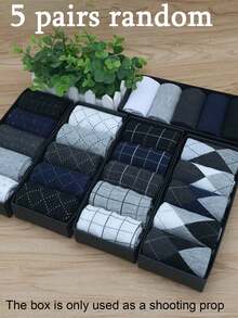10 Pairs Men's Geometric Pattern Knitted Business Casual Mid-Calf Socks, Random Color (No Gift Box), Fall - Multicolor - View 8
